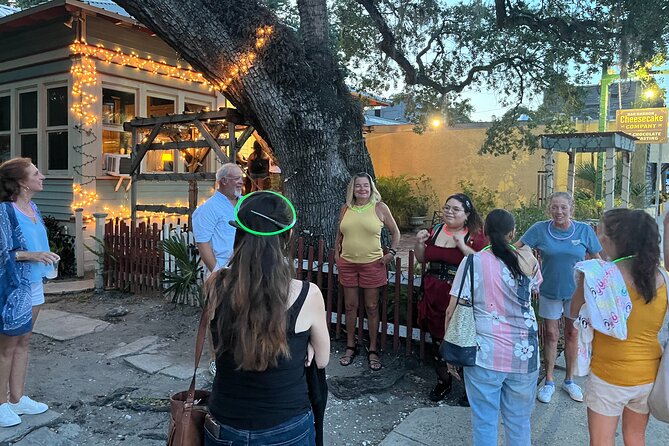Booze and Boos Haunted St. Augustine Ghost Walking Tour - The Bar With No Name and a neon skeleton