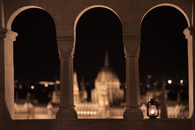 Buda Castle District Dark History, Legends and Vampire Night Tour - Matthias Fountain, palace lights, and vampire folklore