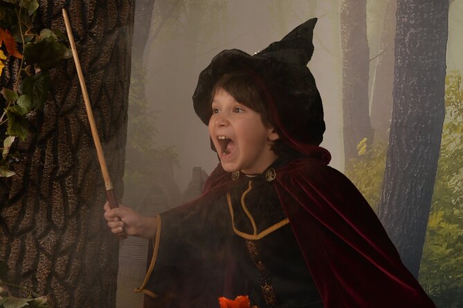 Witch Costume Photo Shoot - Olde Salem Village theatrical set - Posing on the Olde Salem Village set